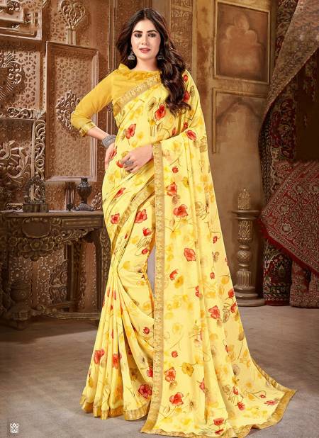 Yellow Colour Ashika KALKI Fancy Printed Designer Casual Wear Saree Collection 5215